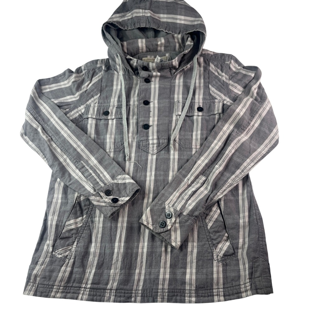 AllSaints Spitalfields Gray‎ White Striped Hooded Anorak Shirt Jacket Size 8